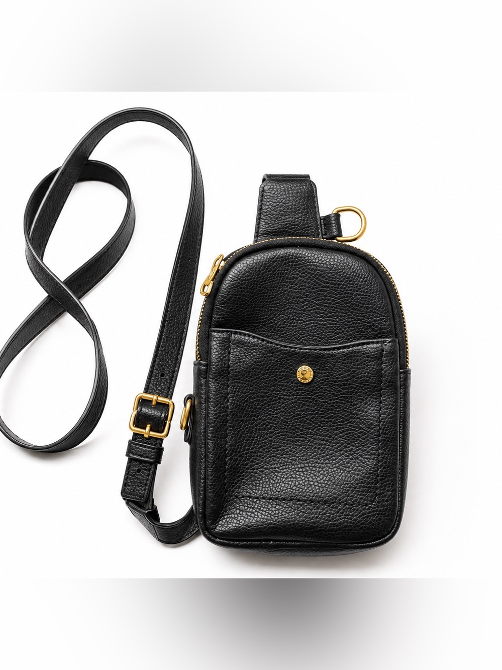 Steve Madden Black Pebbled Leather Crossbody Pouch with Gold Hardware